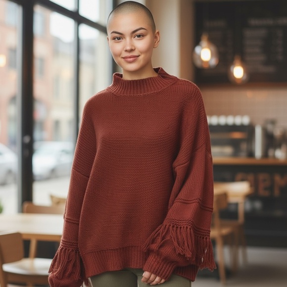 new in Sweaters - Women's Rust Cowl Neck Fringe Sweater
